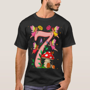 Fairy 7Th Birthday Girl Butterfly Mushroom 7 Year T-Shirt