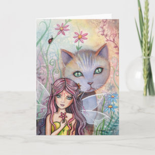 Fairy and Cat Greeting Card by Molly Harrison