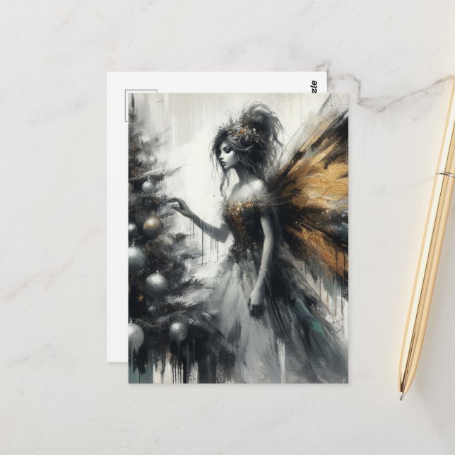 Fairy and Christmas Tree Glitch Postcard (Front/Back In Situ)