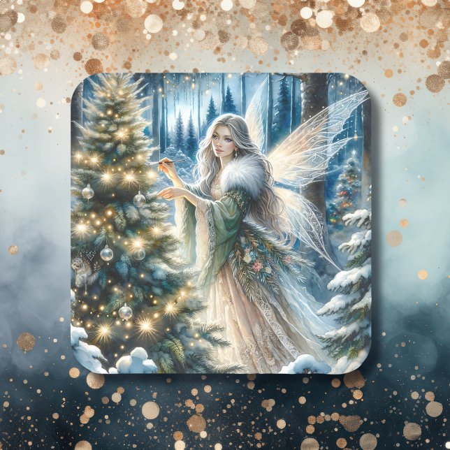  Fairy and Christmas Tree In the Enchanted Forest Square Sticker (Creator Uploaded)