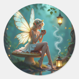 Fairy and Coffee Keeping in Touch Classic Round Sticker