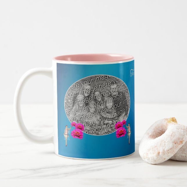 Fairy And Flowers Personalised Add Your Photo  Two-Tone Coffee Mug (With Donut)
