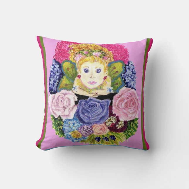 Fairy And Flowers Throw Pillow (Front)