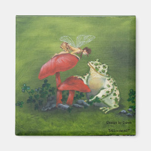"Fairy and Frog" square magnet