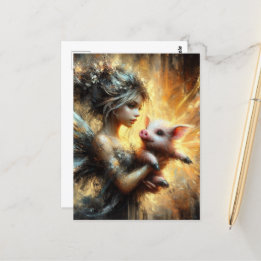 Fairy and her Piglet Postcard