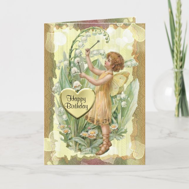 Fairy and Lily-of-the-Valley Birthday Card (Front)