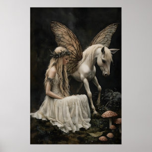 Fairy And Pegasus Art Print, Dark Academia Poster