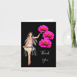 Fairy And Pink Zinnia Flower Thank You Card