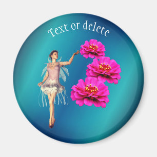 Fairy And Pink Zinnia Flowers Personalized  Magnet