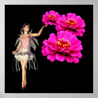Fairy And Pink Zinnias Flower Fantasy Art