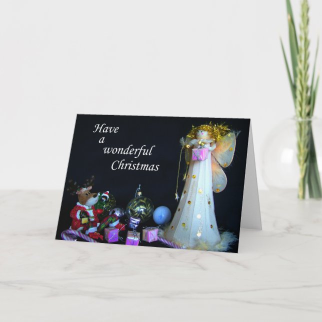 Fairy and Reindeer, Happy Christmas Card, Holiday Card (Front)