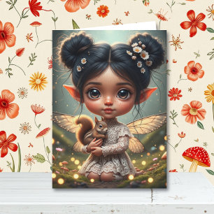 Fairy and Squirrel Girl's Cottagecore Birthday Card