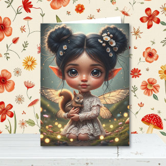 Fairy and Squirrel Girl's Cottagecore Birthday  Card