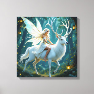 Fairy and White Deer Magical Forest Canvas Print