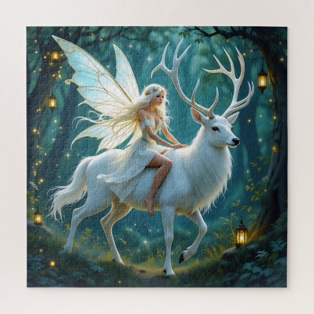Fairy and White Deer Magical Forest Jigsaw Puzzle (Vertical)