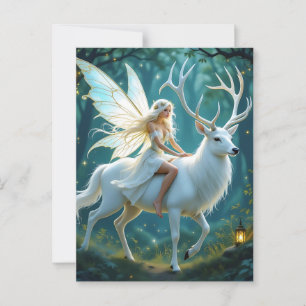 Fairy and White Deer Magical Forest Postcard