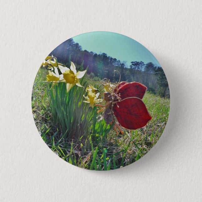 Fairy and yellow flowers 6 cm round badge (Front)