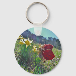 Fairy and yellow flowers key ring