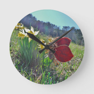 Fairy and yellow flowers round clock