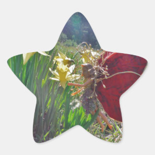 Fairy and yellow flowers star sticker