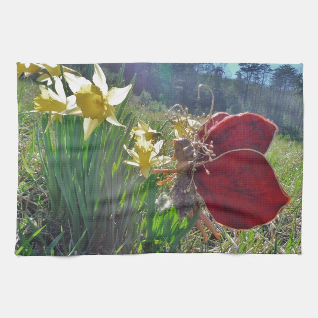 Fairy and yellow flowers tea towel (Horizontal)