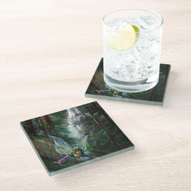 Fairy and Yosemite Falls Castle Glass Coaster (Angled)