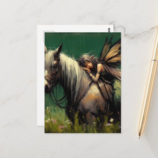 Fairy Asleep on a Horse Postcard (Front/Back In Situ)
