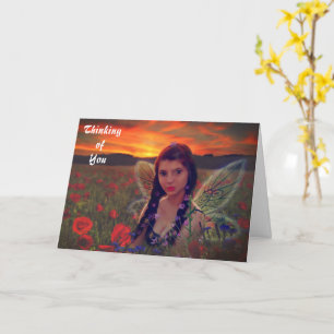 Fairy at Sunset in a field of poppies Fantasy Art Card