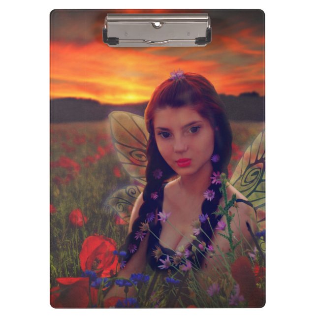Fairy at Sunset in a field of poppies Fantasy Art Clipboard (Front)