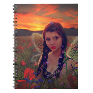 Fairy at Sunset in a field of poppies Fantasy Art Notebook