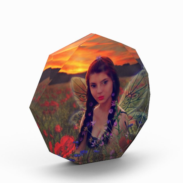 Fairy at Sunset in a field of poppies Fantasy Art Photo Block (Left)