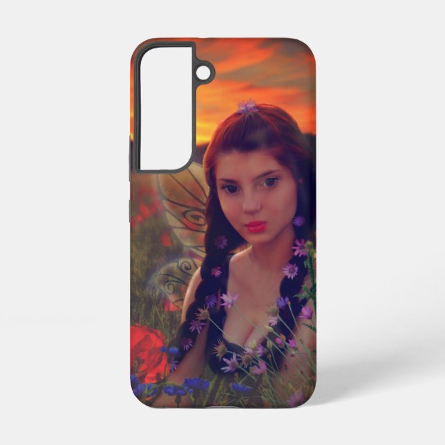 Fairy at Sunset in a field of poppies Fantasy Art Samsung Galaxy S22 Case (Back)