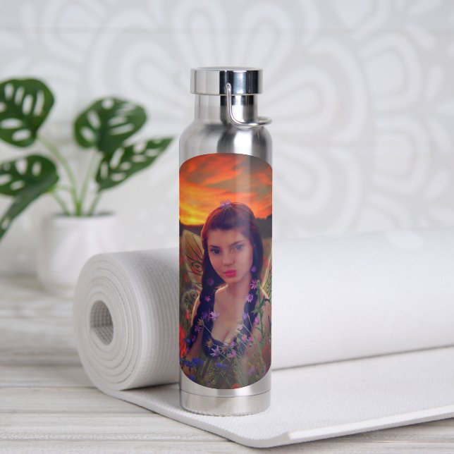 Fairy at Sunset in a field of poppies Fantasy Art Water Bottle (Yoga)