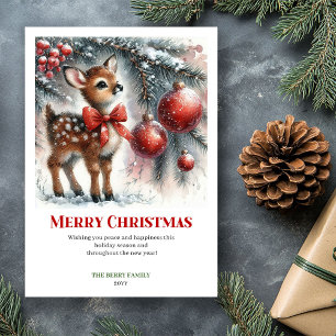 Fairy baby fawn snowy forest winter scene greeting holiday card