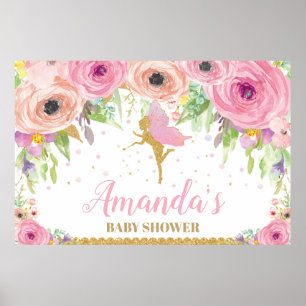 Fairy Baby Shower Backdrop Banner Floral Baby Girl Poster