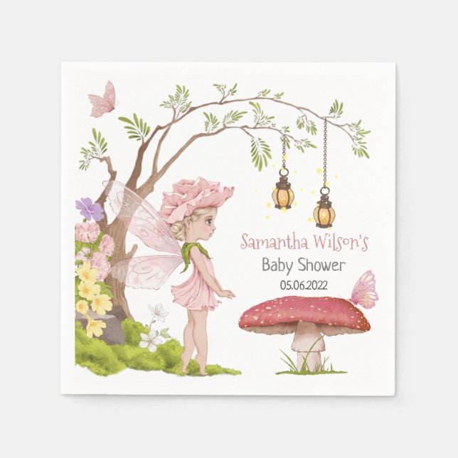 Fairy Baby Shower Floral Fairy Baby Shower Napkin (Front)