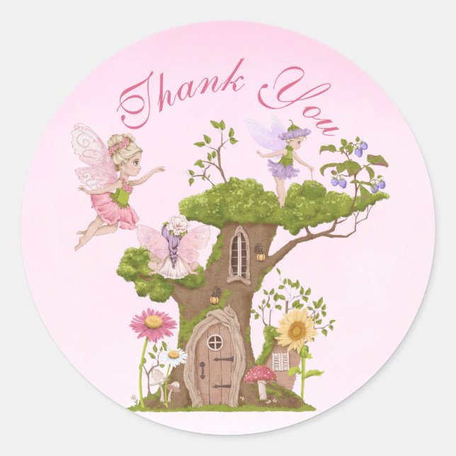 Fairy Baby Shower Illustrations Thank You Envelope Classic Round Sticker (Front)