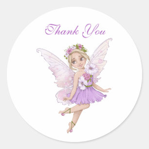 Fairy Baby Shower Illustrations Thank You Envelope Classic Round Sticker