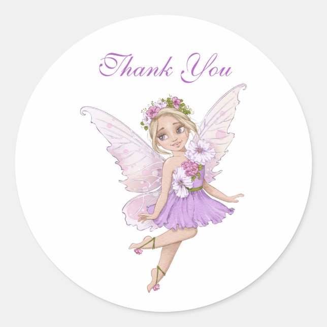 Fairy Baby Shower Illustrations Thank You Envelope Classic Round Sticker (Front)