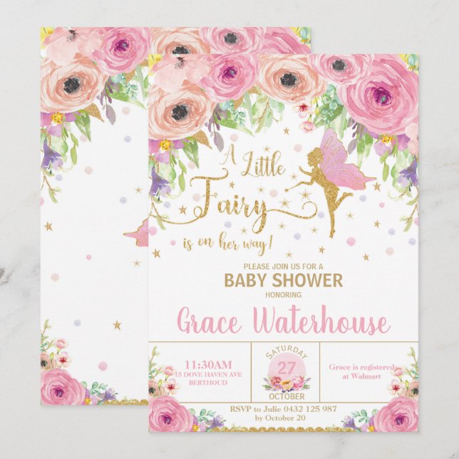 Fairy Baby Shower Invitation Floral Baby Shower (Front/Back)
