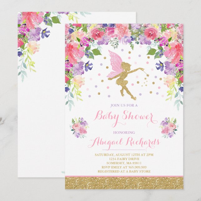 Fairy Baby Shower Invitation Floral Fairy Shower (Front/Back)