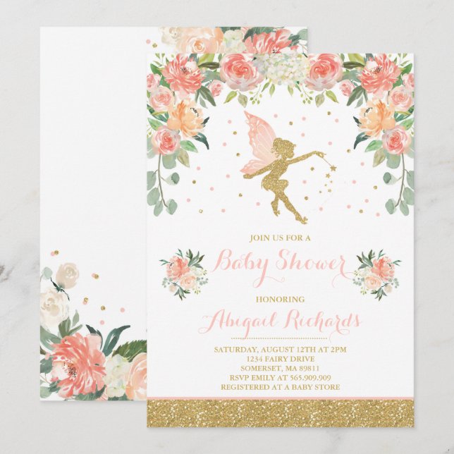 Fairy Baby Shower Invitation Floral Fairy Shower (Front/Back)