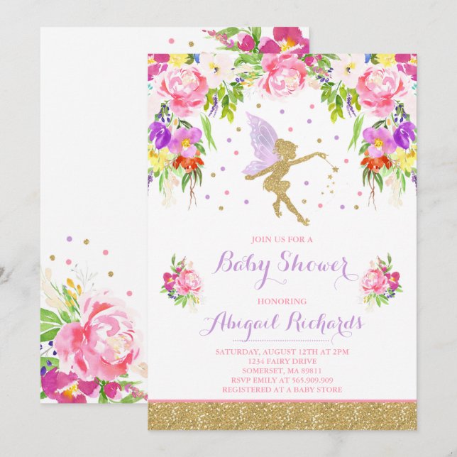 Fairy Baby Shower Invitation Floral Fairy Shower (Front/Back)