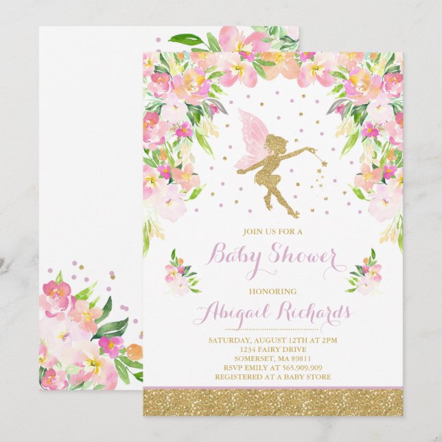 Fairy Baby Shower Invitation Floral Fairy Shower (Front/Back)