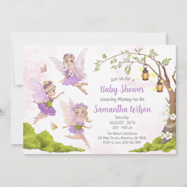 Fairy Baby Shower Invitation Floral Fairy Shower (Front)