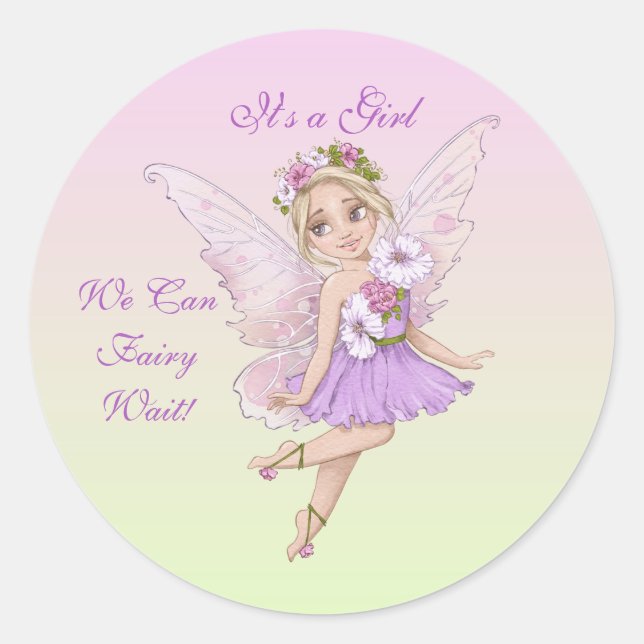 Fairy Baby Shower Invitation for Envelope Classic Round Sticker (Front)