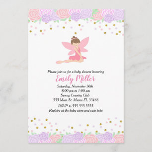 Fairy Baby Shower Invitation Gold Pink