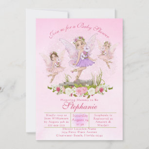 Fairy Baby Shower Pink Illustrations Invitation