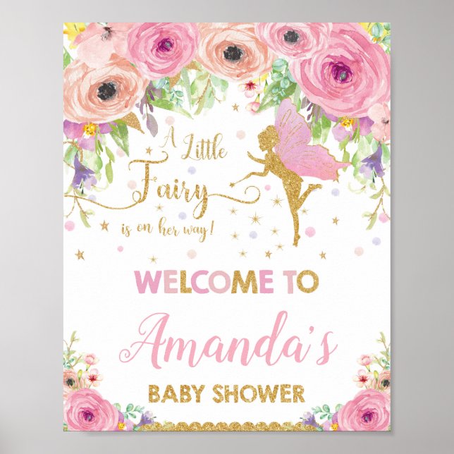Fairy Baby Shower Welcome Sign Poster Girl (Front)