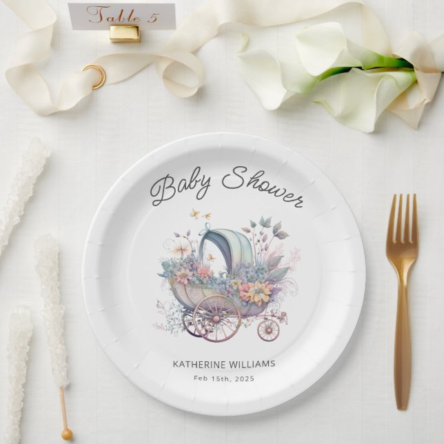 Fairy Baby Stroller Baby Shower Paper Plate (Wedding)